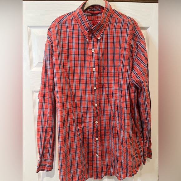 Men’s 2xl orange and blue plaid izod button down - Picture 1 of 4